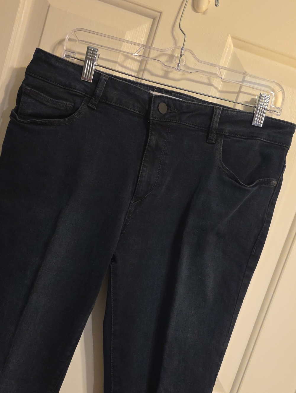 DL1961 Florence Instasculpt Cropped Jeans Raw Frayed Hem Dark Wash Skinny